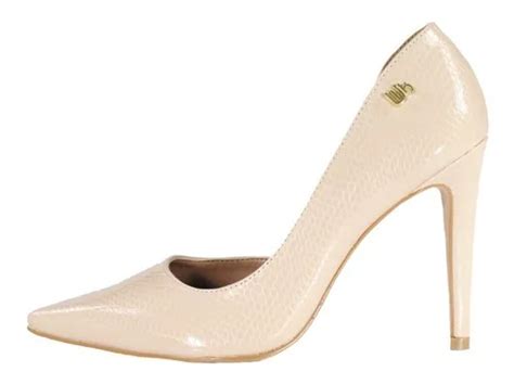 Scarpin Salto Alto Week Shoes Corte Lateral Croco Nude Parcelamento Sem Juros