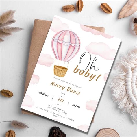 Hot Air Balloon Baby Shower Invitation Etsy