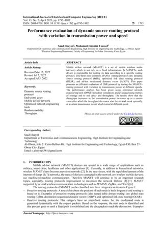 Performance Evaluation Of Dynamic Source Routing Protocol With