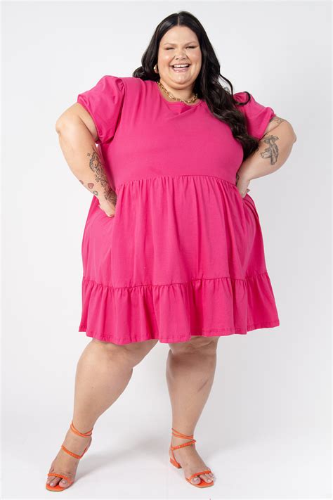 Vestido Curto Manga Bufante Plus Size Modaliss