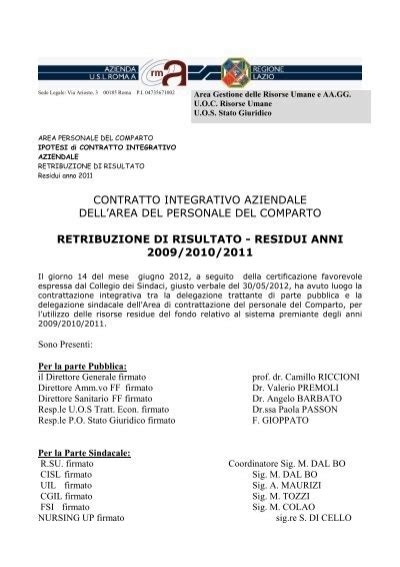 Contratto Integrativo Aziendale Dell Area Del Personale Del Comparto