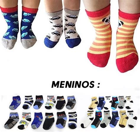 Kit 12 Pares Meias Infantil Menino Antiderrapantes Barato Mercado Livre