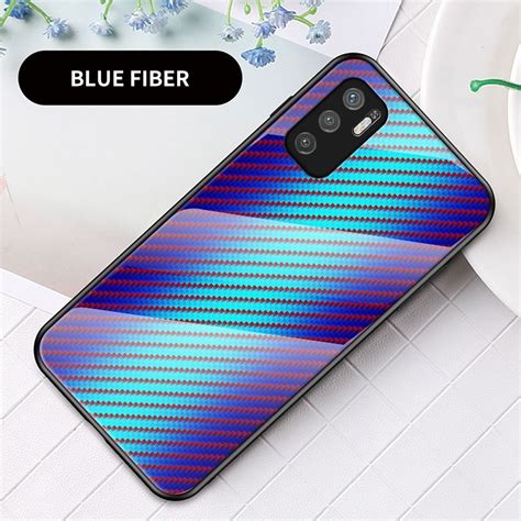 For Xiaomi Redmi Note 10 5g Gradient Carbon Fiber Texture Tpu Border Tempered Glass Case Blue