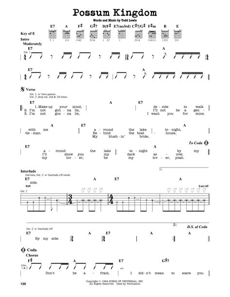 Possum Kingdom by The Toadies - Guitar Cheat Sheet - Guitar Instructor