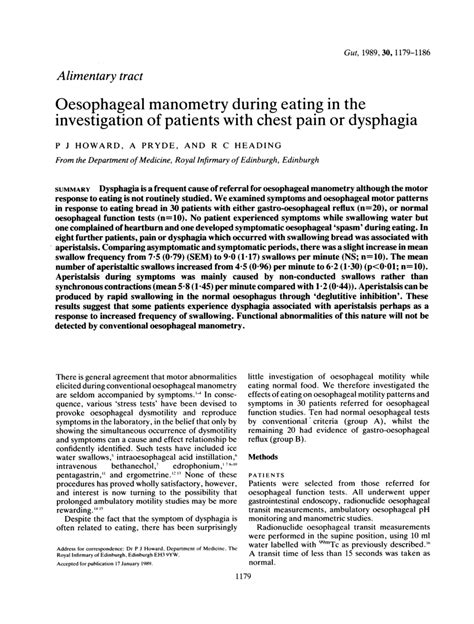 Pdf Esophageal Manometry During Eating In The Investigation Of