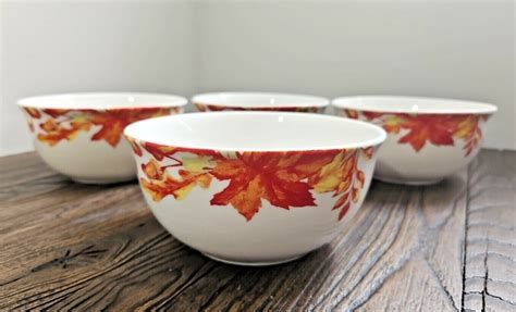 Royal Norfolk Set Of 4 Cereal Soup Bowl Autumn Leaves Acorns Fall