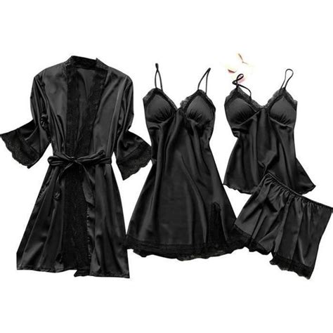 Sasaquoy Nuisette Deshabille Lingerie Femmes Soie Dentelle Robe Babydoll Vêtements De Nuit