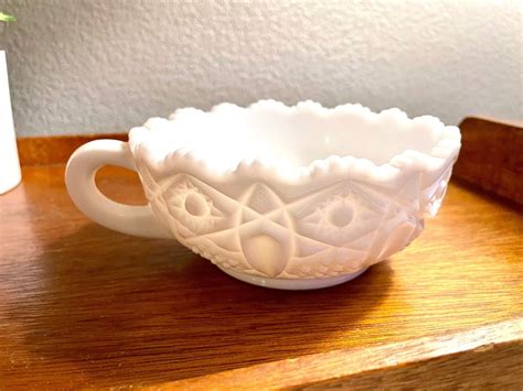 1950s Le Smith Milk Glass Berry Bowl With Handle Vintage Candy Dish Nut Bowl Etsy