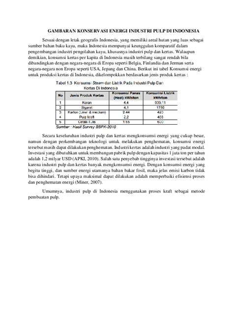 Doc Gambaran Konservasi Energi Industri Pulp Di Indonesia Sukma Rani