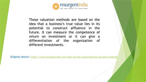 Various Methods Of Business Valuation Ppt