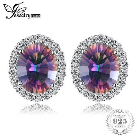 Jewelrypalace 6 6ct Oval Natural Rainbow Fire Mystic Topaz Earrings