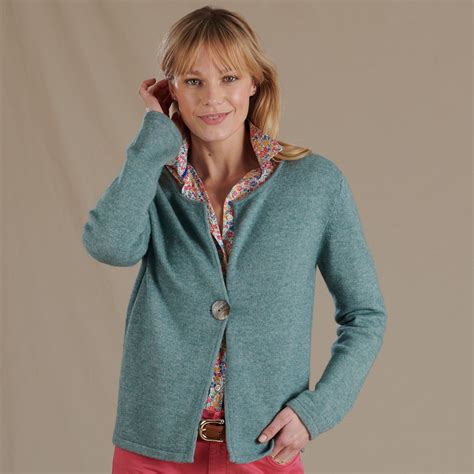 Green Cashmere Shell Button Cardigan | Cordings