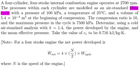 Solved A Four Cylinder Four Stroke Internal Combustion Chegg