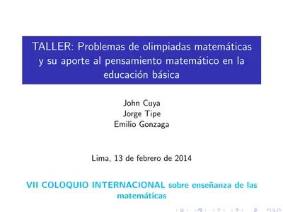 TALLER Problemas De Olimpiadas Matematicas Y Su Aporte Al Pensamiento