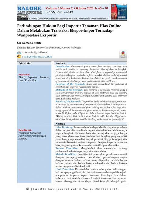 Pdf Perlindungan Hukum Bagi Importir Tanaman Hias Online Dalam