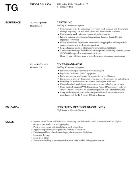 Building Maintenance Engineer Resume Samples Velvet Jobs