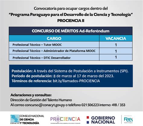 Conacyt Paraguay On Twitter Llamado A Concursos Para Ocupar Cargos