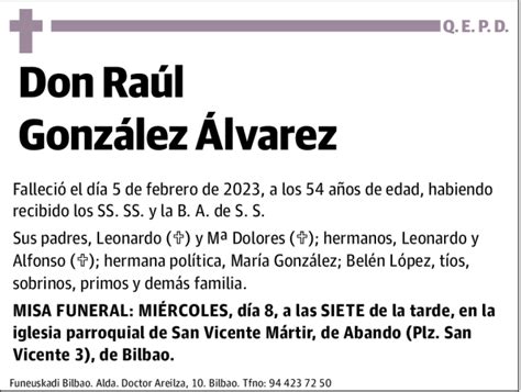 Ra L Gonz Lez Lvarez Esquela Necrol Gica El Correo