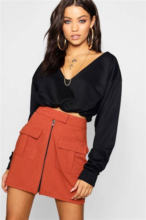 Click Here To Find Out About The Utility Pocket Front Woven Mini Skirt