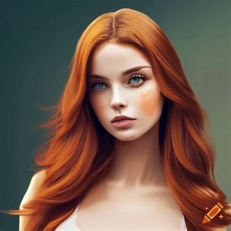 Beautiful Young Woman Shoulder Length Auburn Hair Very Light Freckles