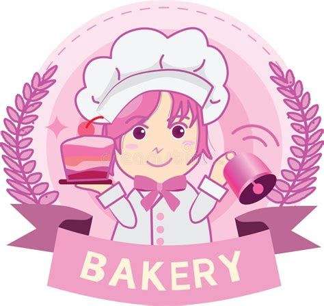 Bakery Logo Cute Girl Character Selling Cake Stock Illustration