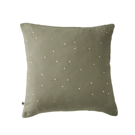 OUREA MOTIF Taie d Oreiller 60x60cm Gaze de Coton Romarin à Pois