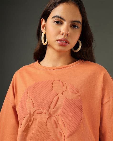 Buy Womens Orange Air Ballon Graphic Printed Oversized Short Top