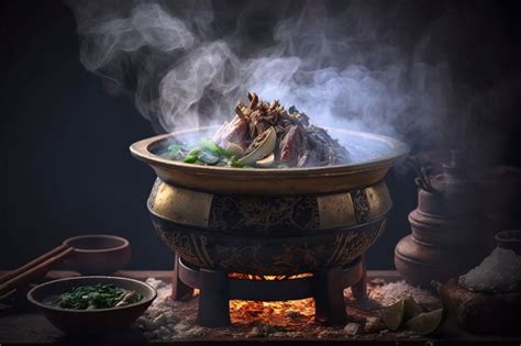 Premium Photo Hot Copper Pot Stew Spicy Hot Pot Ai Technology Generated Image