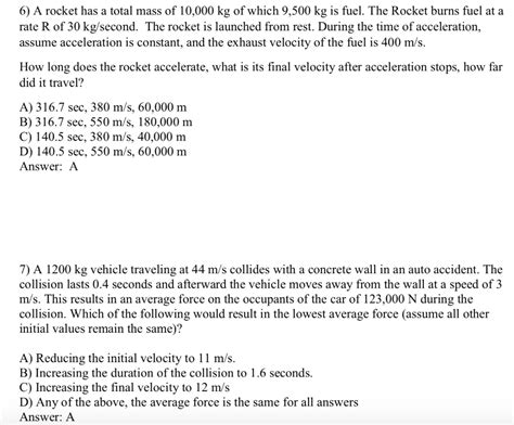 Solved 6 A Rocket Has A Total Mass Of 10 000 Kg Of Which Chegg