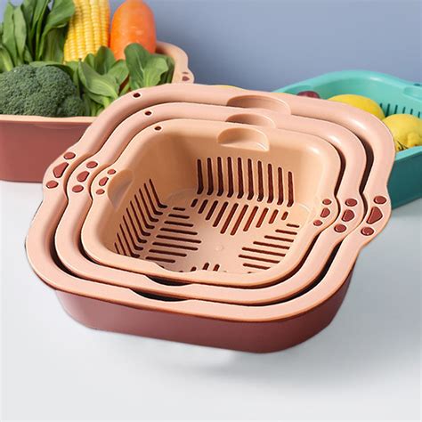 Tepsmf Pcs Kitchen Double Layer Drain Basket Plastic Vegetable And