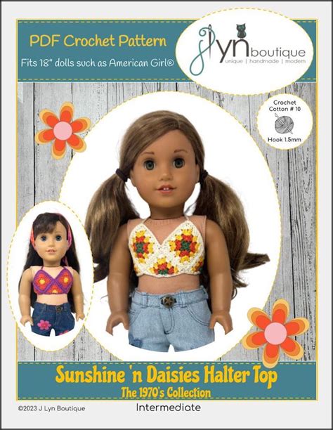 J Lyn Boutique Sunshine N Daisies Halter Top 18 Doll Clothes Crochet Pattern