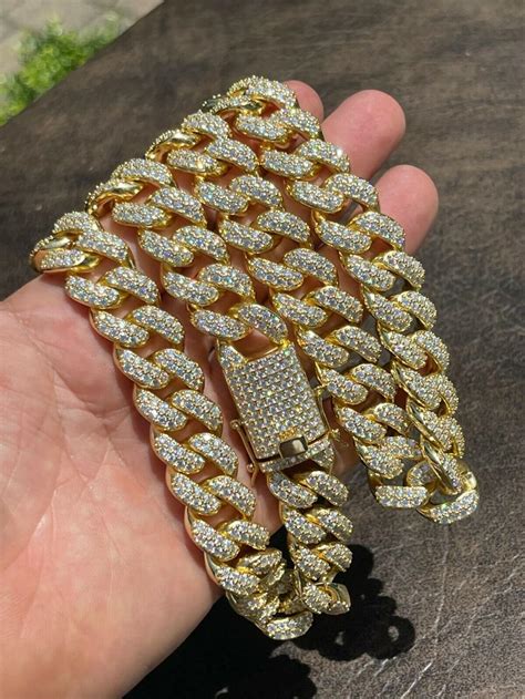 Real Miami Cuban Link Chain Iced Moissanite 14k Gold And Solid Etsy