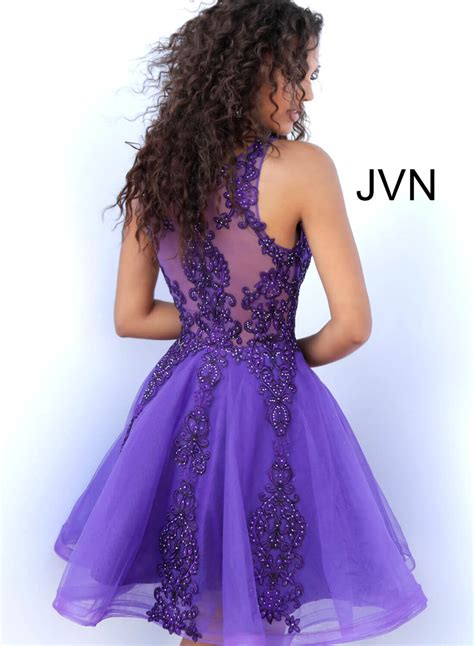 Jvn63907 Dress Purple Sheer Short Homecoming Dress