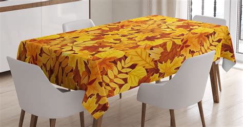 Autumn Tablecloth Shady Fall Oak Maple Tree Leaves On Faded Tones Seasonal Foliage Artwork