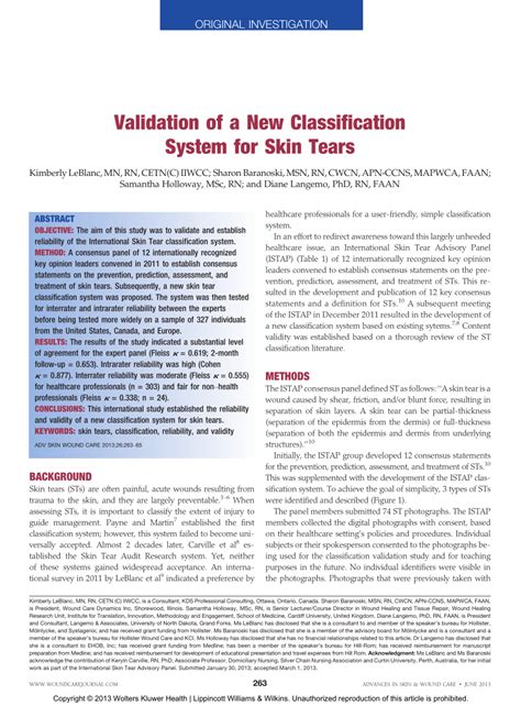 Classification Of Skin Tears