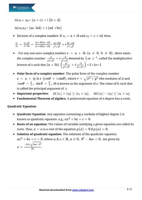 Complex Numbers And Quadratic Equations Class Notes