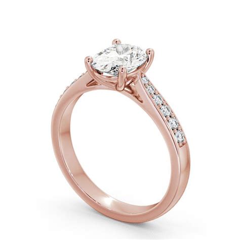 Oval Diamond Ring 18K Rose Gold Solitaire With Side Stones - Albro | Angelic Diamonds