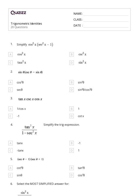 50 Trigonometric Identities Worksheets On Quizizz Free And Printable