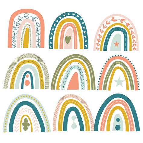 Premium Vector Set Of Cute Boho Rainbows In A Simple Style