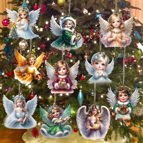 AOGER 10 Peças Enfeites de Natal em Madeira Artesanal em Forma de Anjo