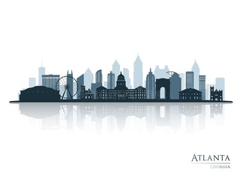 Atlanta Skyline Silhouette With Reflection Stock Vector Illustration