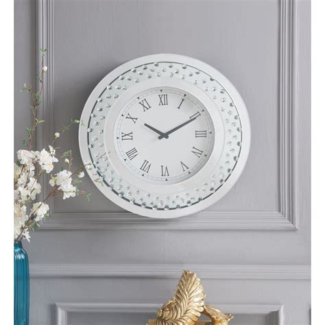 Acme Furniture Nysa 97045 Round Glam Wall Clock With Faux Crystals A1