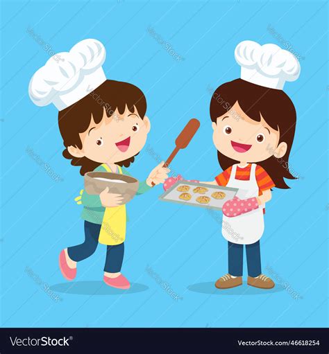 Cute Little Chef Kids Bake Cookies Royalty Free Vector Image