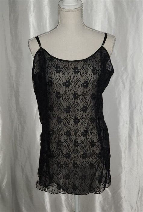 Victoria Secret L Black Lace Sheer Nightie Lingerie N… Gem