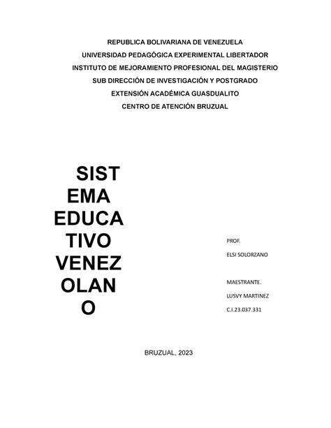 Sistema Educativo Venezolano REPUBLICA BOLIVARIANA DE VENEZUELA