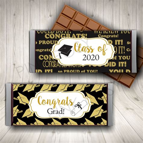 Graduation Candy Bar Wrapper Black And Gold Chocolate Etsy