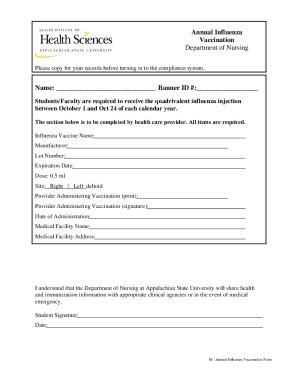 Fillable Online Nursing Appstate Annual Influenza Vaccination