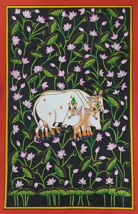 Indian Traditional Wall Painting Of Beautiful Cow S In Kamal Talai