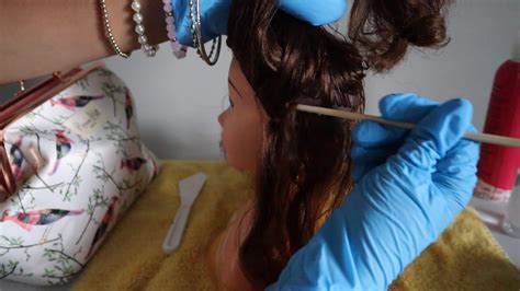 Asmr Lice Check On Doll Head Latex Glove Sound Chop Sticks On Scalp