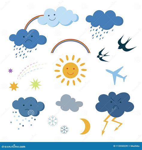 Cute Cartoon Sky Objects Weather Symbols Set Clipart Royalty-Free Stock Photography ...